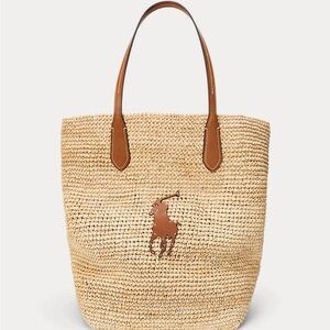 Ralph Lauren Natural raffia Tote with Brown Accents